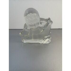 Viking Glass Frosted Child Girl in Boat Figurine Paperweight Handmade USA